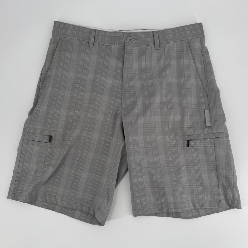 Greg Norman for Tasso Elba Mens Grey Plaid Golf Cargo Shorts Size 34 Stretch